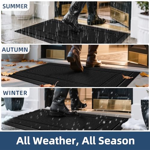 BEHERO Rubber Outdoor Mat, Anti Fatigue Rubber Floor Mats, Non-Slip Front Door Mats Entrance, Heavy Duty Pool Mat Outside for Entryway, Garage Doormat Waterproof, Black - size: 1'5" x 3' (Rectangular)