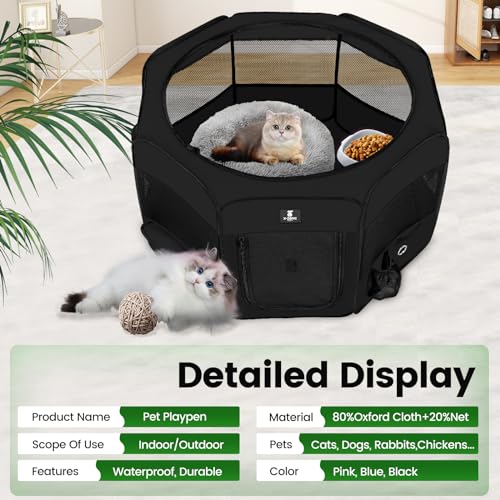 X-ZONE PET Dog Playpen Portable Pet Play Pens for Puppies, Cat, Rabbit, Chicks, Foldable Exercise Play Tent Kennel Crate, Indoor/Outdoor Travel Camping Black Large - color: Black, size: Large