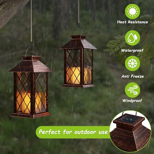 Outdoor Solar Lanterns, Waterproof Hanging Lantern with LED Flickering Flameless Candle, 13'' Bronze Outdoor Solar Powered Lantern Decor for Porch Patio Garden Balcony Pathway, 1 Pack - size: Bronze 1 Pack