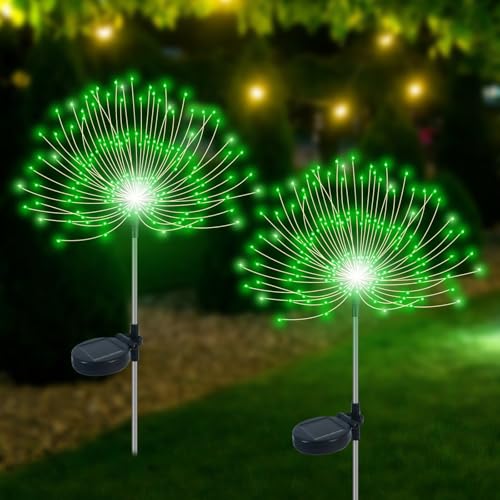 Slyuexu Solar Garden Lights Outdoor Waterproof, 2 Pack 120 LED Solar Firework Lights Decorative Garden Décor Outside for Flowerbed Pathway Party Christmas Decoration, Green - color: Green, size: 2 Pack