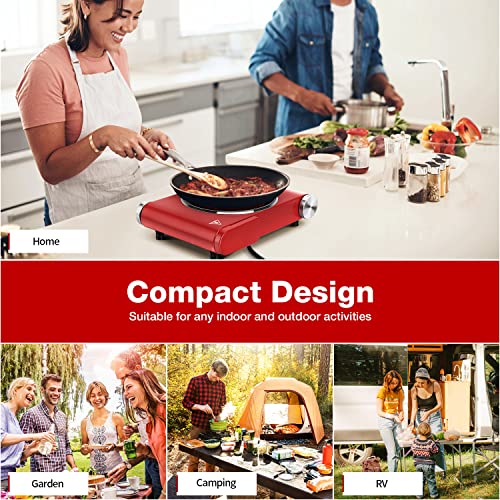 Hot Plate, Techwood Single Burner for Cooking, 1200W Portable Infrared Ceramic Electric Stove with Adjustable Temperature, 7.1” Cooktop for Home/RV/Camp, Compatible for All Cookwares, Red - color: Red, size: Red Electric Stove