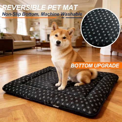 Washable Dog Bed Mat With Anti-Slip Bottom, Deluxe Plush Memory Foam Crate Pad & Waterproof Outdoor Kennel Mat For Dogs & Cats-Durable Crates Beds, Large Medium Small Puppy Size 30" x 20",Blue - color: Blue-Star, size: Upgraded M（30" L x 20" W x 1.5" Th）
