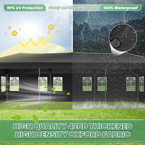 COBIZI 10x30 Pop Up Canopy Tent with 8 Removable Sidewalls, One Push Party Tent Outdoor Waterproof Event Canopy with Air Vent for Parties Commercial Wedding, 3 Height, Roller Bag, Sandbag, Black - color: Black, size: 10x30