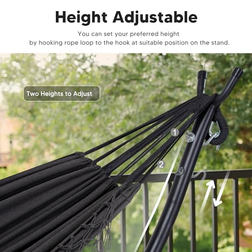 SUNCREAT Portable Outdoor Hammock with Stand Included, Double Hammock with Tassel for Outside, Dark Gray - color: Tassel-dark Gray