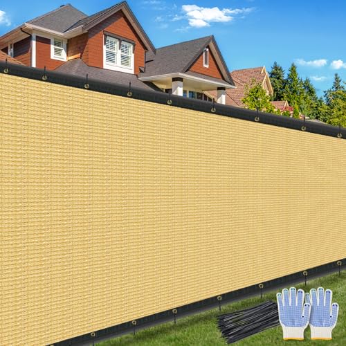 AOSION 4' x 25' Privacy Screen Fence, Heavy Duty 180 GSM Fencing Mesh Net Cover for Outdoor Wall Garden Yard Chain Link, – Easy Installation, UV-Resistant, Fence Privacy with Gloves & Zip Ties, Beige - size: 4' x 25' Beige