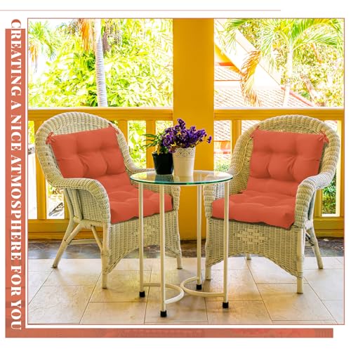 Marsui 4 Pcs Outdoor Indoor High Back Chair Cushions Patio Furniture Tufted Pillow with Ties Water-Resistant Replacement Outdoor Rocking Chair Cushions, 42 x 21 Inches (Orange Red,Solid Color) - color: Orange Red, size: Solid Color