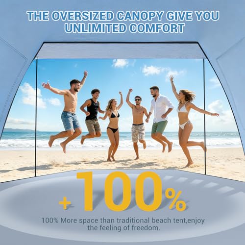 Elegear CumbreX™ Beach Tent Sun Shelter with Canopy, 6-8 Person Beach Tent, Easy Setup UPF 50+ UV Protection Portable Lightweight Double Silver Coating Cabana Sun Shade Shelter - Dark Blue - color: Dark Blue, size: 6-8 Person