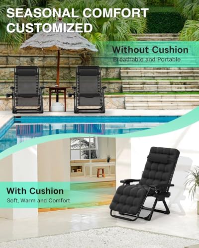 ZENPETIO Zero Gravity Chair, Reclining Camping Chair with Cup Holder and with Removable Cushion, Anti Gravity Lounge Chair for Indoor and Outdoor - color: Jet Black
