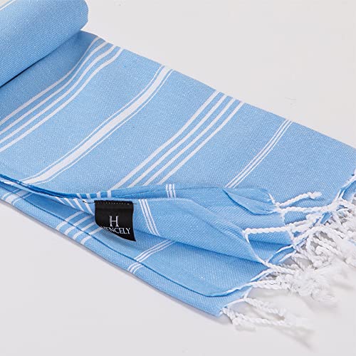Hencely Turkish Beach Towel 37x68 Oversized, Sand-Free, Quick-Dry, Lightweight - Travel Essential for Pool & Bath - Striped 100% Cotton Bathroom Towels Accessories Gift (Light Blue) - color: Light Blue