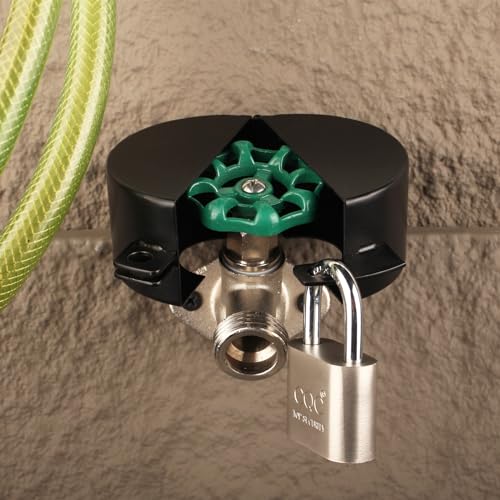 Outdoor Faucet Lock with Padlock Water Spigot Lock Suitable for Garden Hose Bib Water Valve Childproof, Prevent Water Theft, Metallic Black, Metal - color: Black