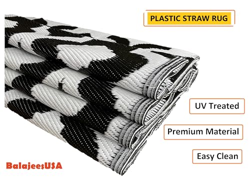 rv mats Outdoor Rug – 9x12, Black Reversible Recycled Plastic Straw Outdoor Patio Rugs Clearance Waterproof Large RV Camper Mats 514 - color: Black, White, size: 9' x 12' (Rectangular)