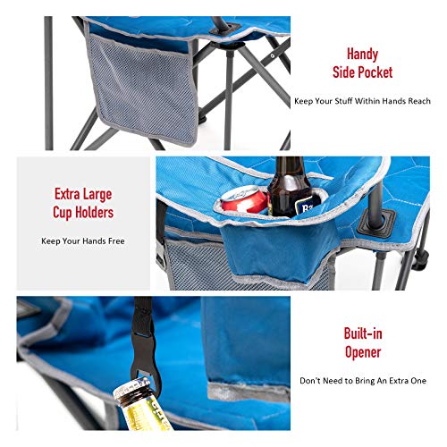 SUNNYFEEL XXL Oversized Camping Chair Heavy Duty 500 LBS for Big Tall People Above 6'4 Padded Portable Folding Sports Lawn Chairs with Armrest Cup Holder & Pocket for Outdoor/Travel/Picnic/Camp - color: Blue-500lbs-1pc
