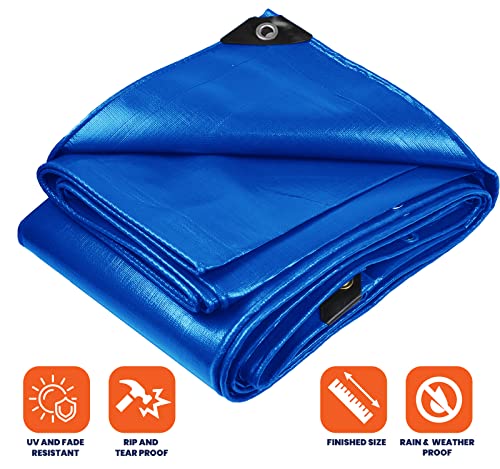 Heavy Duty 10 Mil Tarp Cover, Waterproof, UV Resistant, Rip and Tear Proof, Poly Tarpaulin with Reinforced Edges for Camping, Roof, Patio, Pool, Boat. (Blue 6′ X 8′) - color: Blue-10 Mil, size: 6′ X 8′