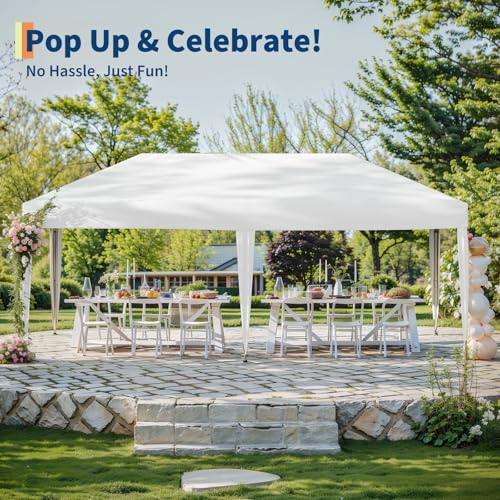 10x20 Pop Up Canopy Tent Outdoor Canopy with No Removable Sidewall One-Person Set Up Heavy Duty Commercial Instant Tent Shelter-White - color: White, size: 10x20FT/0-Sidewall