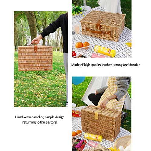 Stainless Steel Tableware Cutlery Set, Picnic Basket Natural Wicker Picnic Hamper Picnic Hamper Cutlery Set Insulated Wicker Flatware Set (Red White Grid 4 Person) - color: Red White Grid, size: 4 Person