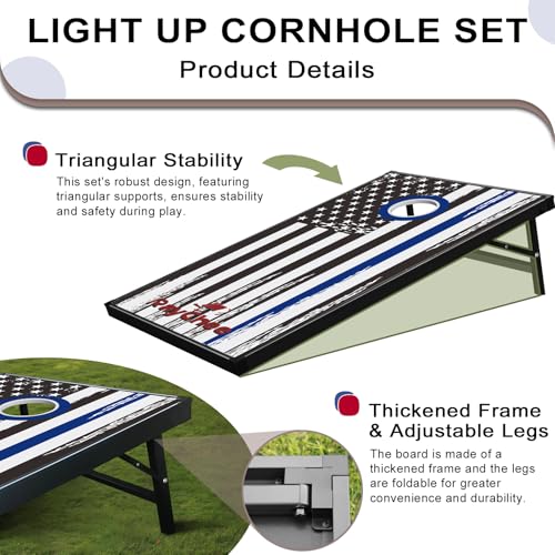 LED Cornhole Set, 3 x 2ft / 4 x2 ft Cornhole Board Game Set, Corn Hole Outdoor Game, Multi-Design with Light-Up Border, 8 Bean Bags, Carrying Case for Backyard, Beach, Lawn - color: American Flag, size: 3'x2'