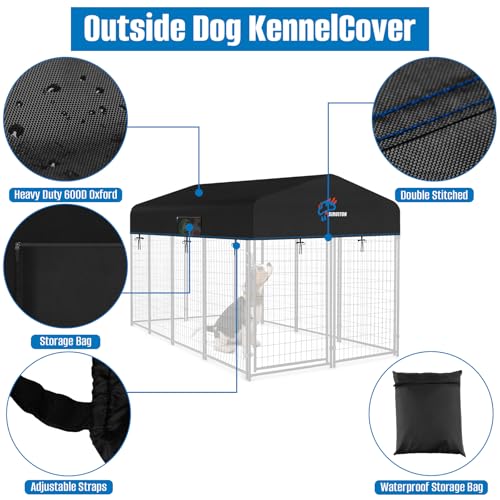 SIRUITON 4.2x4FT Outdoor Dog Kennel Replacement Cover, Heavy Duty 600D Oxford Fabric with Sun/Rain Dog Play Pen Top Covers Sun Shade Specialized,Snowproof,Sun( Cover Only) - color: Black, size: 4.2x4FT