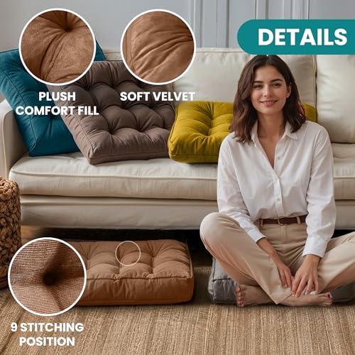 NEST & LOOM Floor Cushions - Floor Chair Pillow, Meditation Cushion, Square Large Floor Pillow, Solid Thick Tufted Floor Pillow - Teal - 21.65" x 21.65" - color: Teal