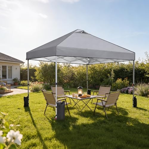 OLIXIS 10x10ft 1-Person Pop Up Canopy Tent, Heavy Duty One Push Setup Portable Outdoor Shelter for Beach Events Camping with Rolling Carry Bag, Dark Grey - color: Dark Grey, size: 10 X 10 Ft