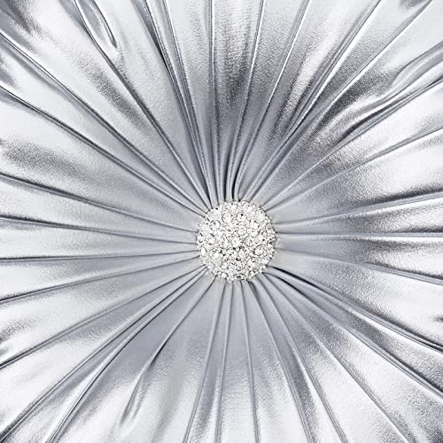 EUCIOR Round Throw Pillows,Pumpkin Pleated Handmade Metallic Throw Pillows,Silver Pillows,Modern Leather Decorative Pillowcases for Home Decor Bedroom Living Room Couch Bed Sofa (Silver) - color: Silver