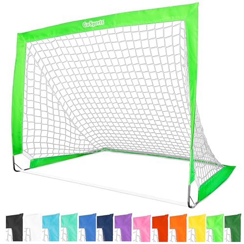 GoSports Portable Soccer Goals for Kids - 13 Color Options - Choose 4 x 3 ft or 6 x 4 ft - Team Tone Pop Up Nets for Backyard - color: Bright Green, style: 4 ft x 3 ft