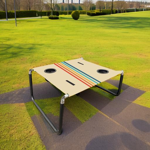 Neso Beach Table - Lightweight, Portable and Foldable Table for Beach, Camping and Outdoor Adventures - Stable Surface - with Cup Holder for Drinks and Phone Pockets - Rainbow - color: Rainbow