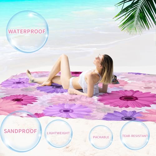Beach Blanket 78''×110'' Suits 1-7 Adults Waterproof Sandproof Oversized Lightweight Sand Free Beach Blanket Large Picnic Mat for Travel Camping Picnic Hiking - color: Daisy, size: 78''x110''