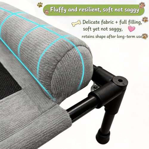 Raised Dog Beds for Small Dogs, Cooling Indoor Outdoor Elevated Bolster Dog Cot Hammock with Metal Frame Breathable Mesh, Portable Dog Sofa Camping Dog Bed (23.62" L x 15.75" W x 5.91" H - color: Smoky Gray, size: 23.69*15.75*5.91