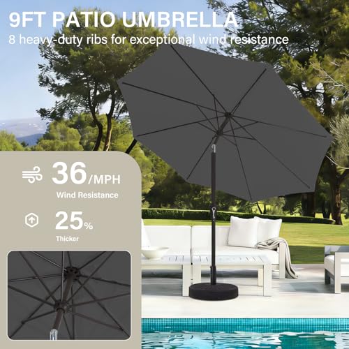 MEWAY 9ft Patio Umbrella Outdoor Table Umbrellas with Push Button Tilt and Crank, Market Umbrella 8 Sturdy Ribs for Deck, Garden, Pool and Backyard, Gray - color: Gray, size: 9ft