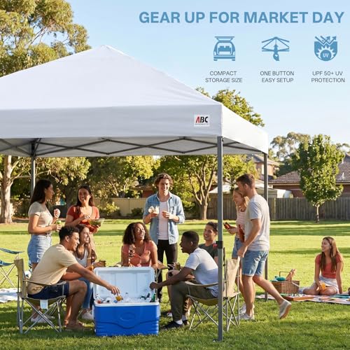 ABCCANOPY 10x10 Pop Up Canopy Tent, Easy Setup Instant Shelter with Wheeled Bag, Heavy Duty Outdoor Canopy for Beach, Market, Backyard, UV Protection, Outdoor Weather Protection (White, 10x10) - color: White, size: 10x10