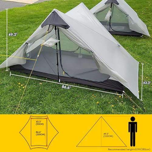 LANSHAN Ultralight Tent 3-Season Backpacking Tent for 1-Person or 2-Person Camping, Trekking, Kayaking, Climbing, Hiking - color: 2-person, grey