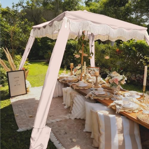 AMMSUN Beach Cabana with Fringe, 7' x 7' Boho Beach Canopy with Tassels, Easy Set up & Premium Wood Pole, Cabana Tent with Sand Pockets, Instant Sun Shade for Sand, Garden, Patio, Pink Coral - color: Pink Coral