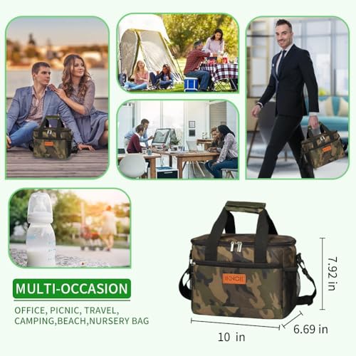 iknoe Insulated Lunch Bag, Foldable 8.5L Cooler Bag for Men & Women, Leakproof Thermal Design, Great for Office, Picnic, Travel, Lunch Box, Camo - color: Camo, size: Medium