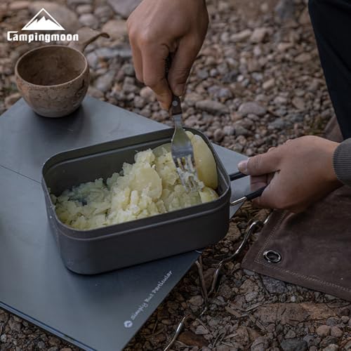 Campingmoon Camping Mess Tin Pressure Relief Aluminum Dinner Box Camping Bowls Cooking Pot with Foldable Handle for Camping & Cooking - color: H-1609(Gray)