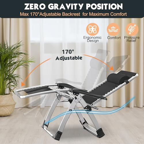 MOPHOTO Zero Gravity Chair, Outdoor Padded Lounge Chair with Side Table, Zero Gravity Recliner Chair, Outdoor Reclining Chair, Sturdy & Comfortable, Supports up to 440lbs - color: Grizzle Gray, style: Zero Gravity Chair
