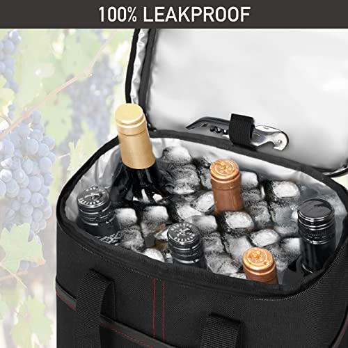 opux 6 Bottle Carrier Tote | Insulated Padded Wine Cooler Bag for Travel. Picnic, BYOB | Portable Leakproof Wine Tote Bag for Dinner, Party, Christmas, Wine Gift for Women, Men (Black) - color: Black, size: 6 Bottle