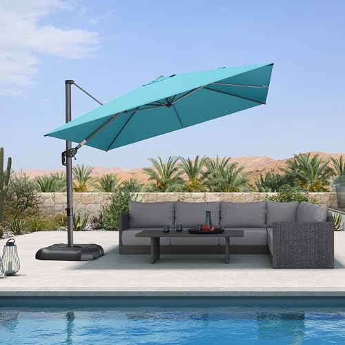 PURPLE LEAF 10 Feet Patio Umbrella Outdoor Cantilever Square Umbrella Aluminum Offset Umbrella with 360-degree Rotation for Garden Deck Pool Patio Turquoise Blue - color: Turquoise Blue, size: 10' X 10', style: Standard