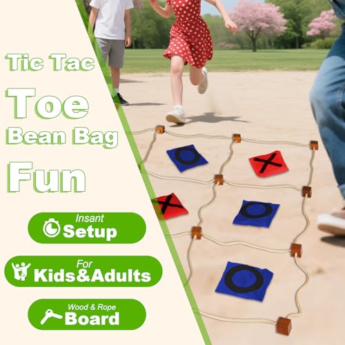 Giant Tic Tac Toe Outdoor Games, Bean Bag Toss for Kids and Adults, 4Ft x 4Ft, Large Backyard Family Game, No Assembly, Indoor Outdoor Play, Portable Giant Lawn Games, Instant Setup - color: Red & Blue