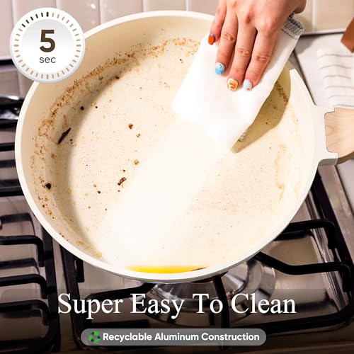 CAROTE 14 Pcs Pots and Pans Set Nonstick,Cookware Set Kitchen Cooking Set with Utensil and Pan Protectors Mothers Day - color: Cream White