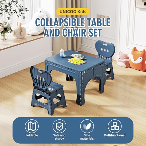 UNICOO® Kids Folding Table and Chairs Set, Kids Table and Chairs Foldable, Foldable Activity Table, Portable Picnic Table, Ideal for Indoor and Outdoor Use, Durable and Easy to Store (599)(Teal) - color: Teal