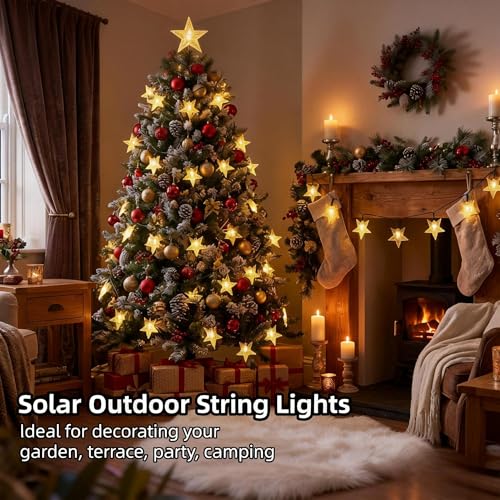 Twinkle Solar Star String Lights Outdoor Waterproof Fairy Lights 39FT 100 LED with 8 Lighting Modes for Camping Garden Wedding Party Tree Holidays Backyard Patio(Warm White) - color: Warm White