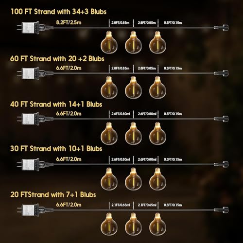 Outdoor String Lights 100ft LED Hanging Globe Patio Lights with G40 Shatterproof Bulbs(34+3 Bulbs), Spring Easter Gift for Men Women Waterproof Connectable Hanging Light Outdoor Decor Garden Backyard - style: 100FT (34+3Bulbs)