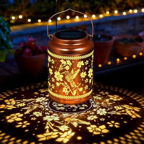 Solar Lanterns Outdoor Hummingbird Decorative Solar Lights Waterproof Metal Hanging Lights Gardening Gifts for Outside Garden Yard, Patio, Backyard, Farm Gifts for Women Mom Grandma - style: New-Hummingbird