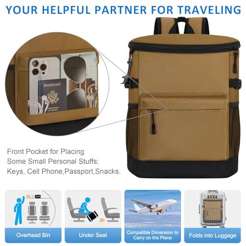 Tenot Cooler Backpack 33/40 Cans Backpack Coolers Insulated Leak Proof Soft Beach Cooler Bag for Men Women Ice Chest Backpack Camping Hiking Picnic Travel Cooler Lunch Backpack - color: Brown, size: 33 Cans