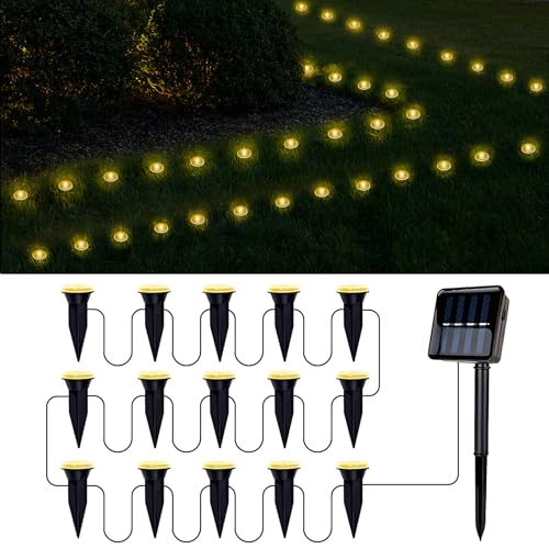 15 LED Solar Ground Lights Outdoor, Waterproof Solar Pathway Lights, LED Landscape Lighting for Garden, Patio, Driveway, Walkway - Warm White - color: Warm Whtie, size: 15.4FT