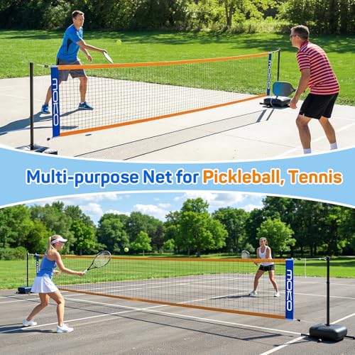 MoKo Pool Volleyball Net, Swimming Pool Volleyballs Set with Adjustable Length 15-25FT, Water Volleyball Stand with Two 25L Dual Water Bags, Pool Games for Adults and Family Members