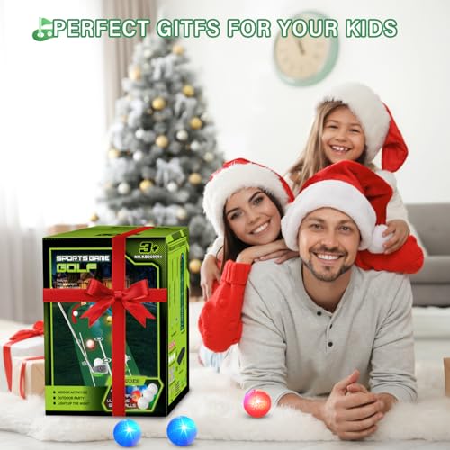 VATOS Upgraded Golf Putting Mat Indoor for kids - Golf Game Set with LED Balls, Glow Cups, Irons & Putters, Portable Putting Green Outdoor for Home Backyard Office Party, Golfing Gifts for Kids Adults