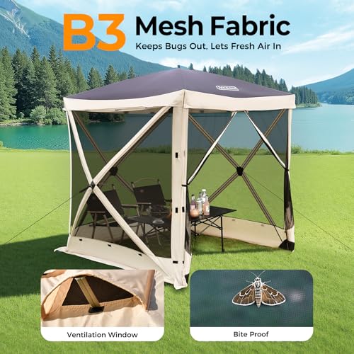 Tecoom 6x6ft 4-Sided Pop Up Gazebo Tent, Canopy Shelter Tent with Mesh Windows for Camping, Portable Shade Tents with Siedwalls, Carrying Bag and Stakes for Outdoor, Garden, Lawn, and Backyard - size: 6x6 Ft