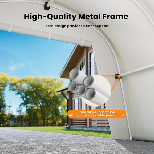 COSIEST 13'×20' Storage Shelter Outdoor Round Carport, Heavy-Duty Garage Canopy with Dual Roll-Up Doors Weatherproof PE Cover, Multi-Purpose Vehicle/Tractor Shed for Backyard/Driveway/Farm(Gray) - color: Gray, size: 13x20 FT