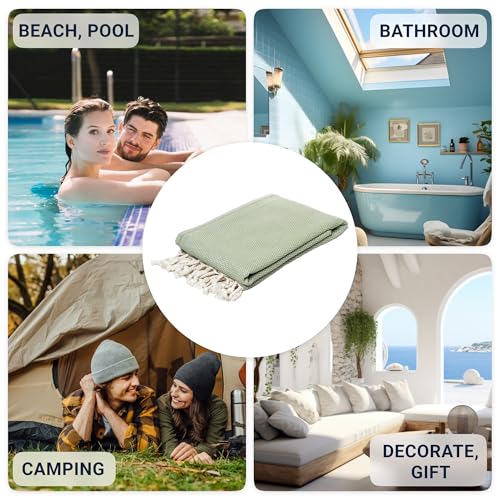 ATANI 69x35 in Oversized Turkish Beach Towel Set with Tote Bag – Quick-Dry 100% Turkish Cotton Peshtemal, Sand-Resistant, Lightweight for Shower, Travel, Pool, Yoga (Green) - color: Green + Bag, size: 35 inc x 69 inc